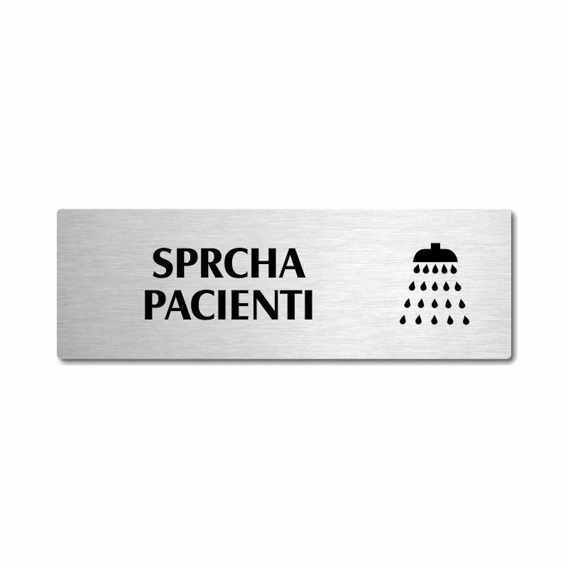 Sprcha pacienti, stříbrná popiska na dveře